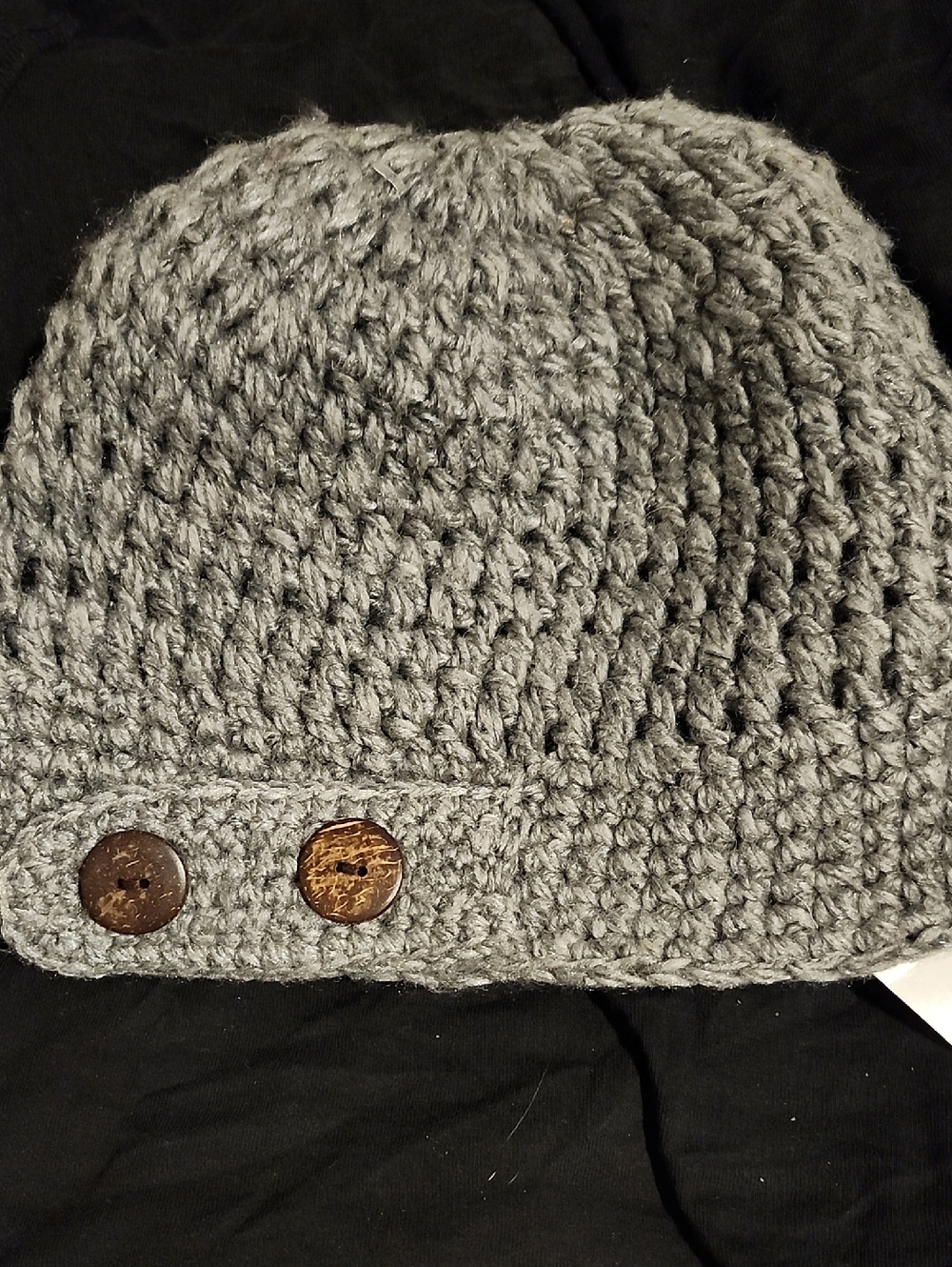 Cozy Gray Knit Women's Beanie with Decorative Wooden Buttons